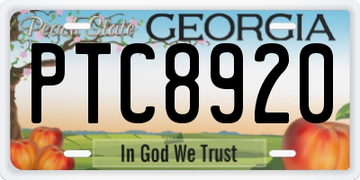 GA license plate PTC8920