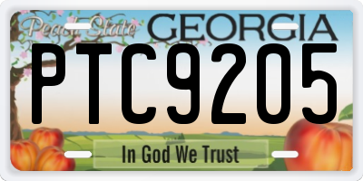 GA license plate PTC9205