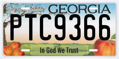 GA license plate PTC9366