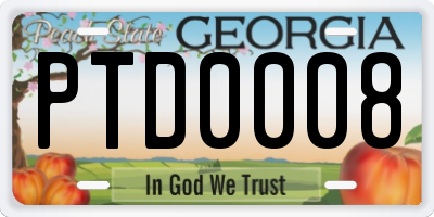 GA license plate PTD0008
