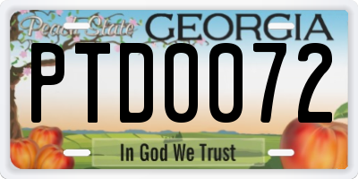 GA license plate PTD0072