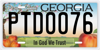 GA license plate PTD0076