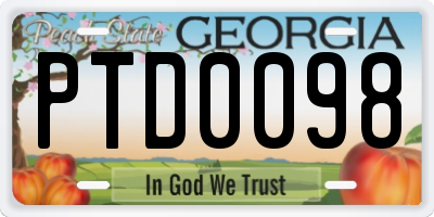 GA license plate PTD0098