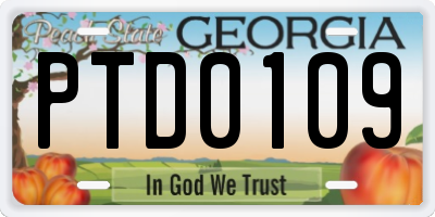 GA license plate PTD0109