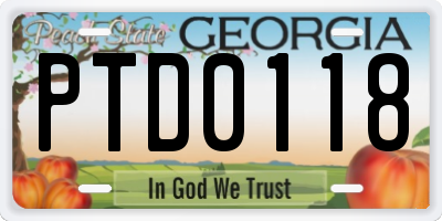 GA license plate PTD0118