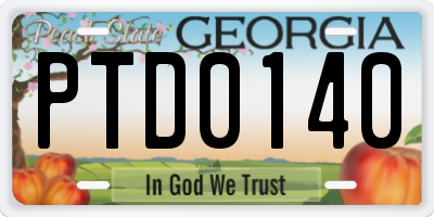 GA license plate PTD0140