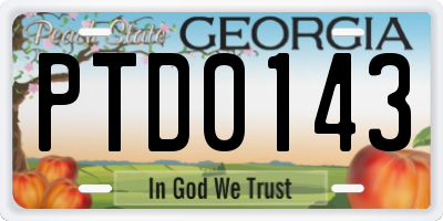 GA license plate PTD0143