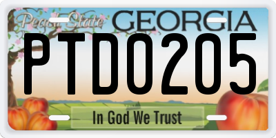 GA license plate PTD0205