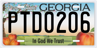 GA license plate PTD0206