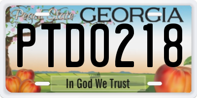 GA license plate PTD0218