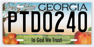 GA license plate PTD0240