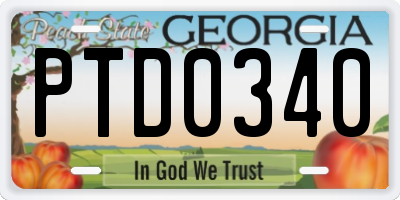 GA license plate PTD0340