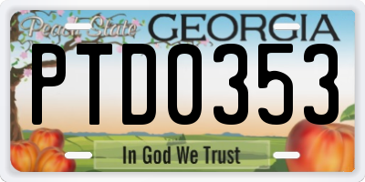 GA license plate PTD0353