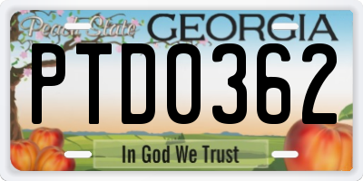 GA license plate PTD0362