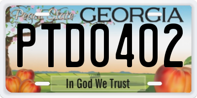 GA license plate PTD0402