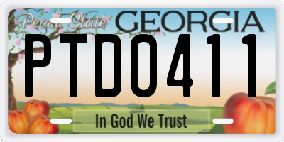 GA license plate PTD0411