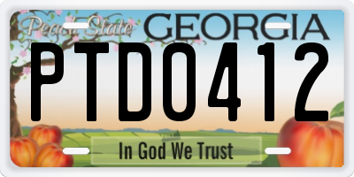 GA license plate PTD0412