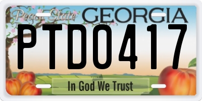 GA license plate PTD0417