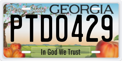 GA license plate PTD0429