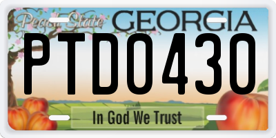 GA license plate PTD0430