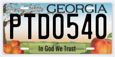 GA license plate PTD0540