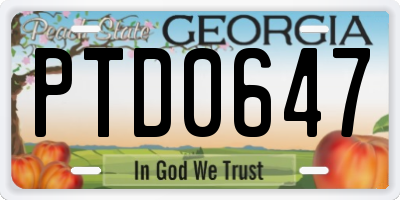 GA license plate PTD0647