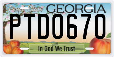 GA license plate PTD0670