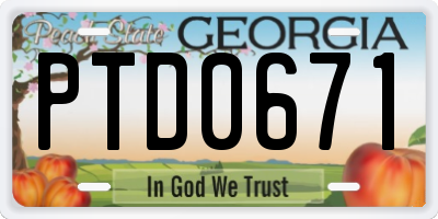 GA license plate PTD0671