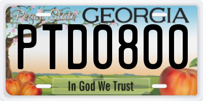 GA license plate PTD0800