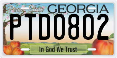 GA license plate PTD0802