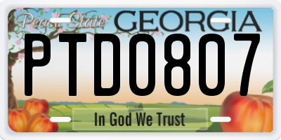 GA license plate PTD0807