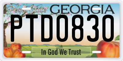 GA license plate PTD0830
