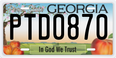 GA license plate PTD0870