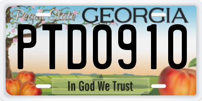 GA license plate PTD0910
