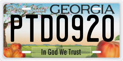 GA license plate PTD0920