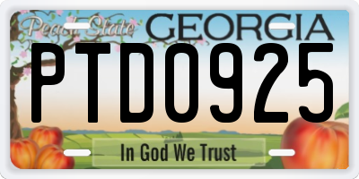 GA license plate PTD0925