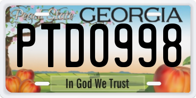 GA license plate PTD0998