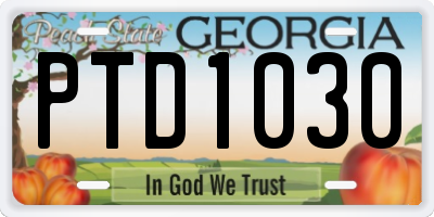 GA license plate PTD1030