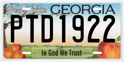 GA license plate PTD1922