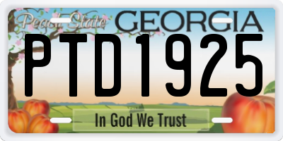 GA license plate PTD1925