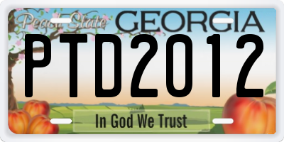 GA license plate PTD2012
