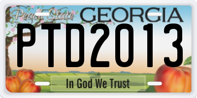 GA license plate PTD2013
