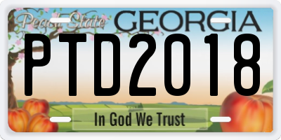 GA license plate PTD2018