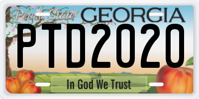 GA license plate PTD2020