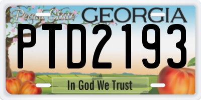 GA license plate PTD2193