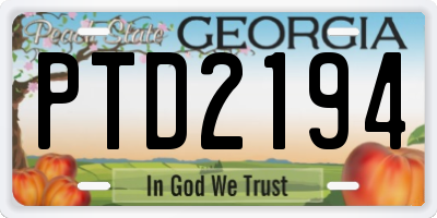 GA license plate PTD2194