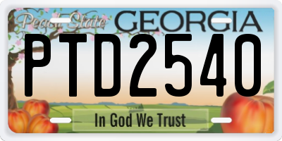 GA license plate PTD2540