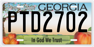 GA license plate PTD2702