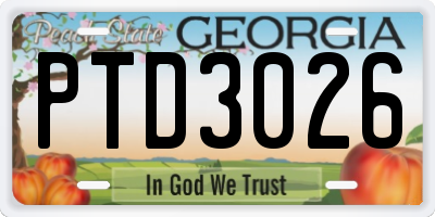 GA license plate PTD3026