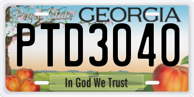 GA license plate PTD3040